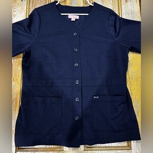 KOI Navy Button-Up Scrub Jacket